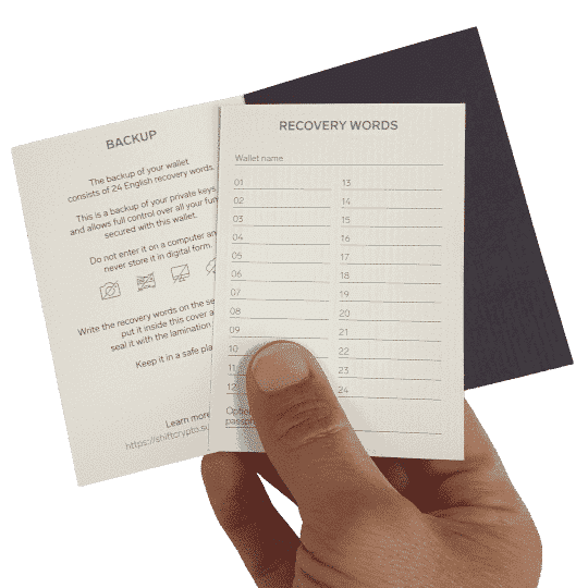 Wallet Backup Cards 3-piece set for BitBox02 durable handwritten seed recovery cards