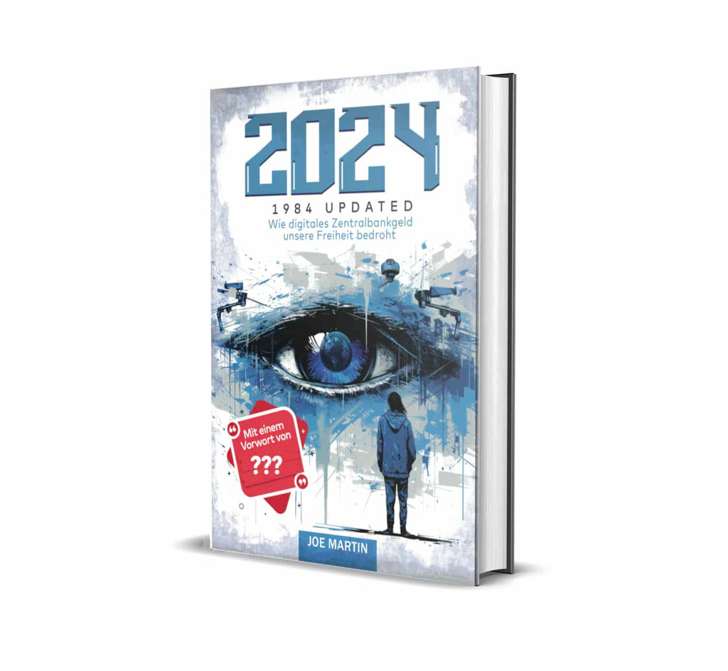 Cover of 2024 - Wie digitales Zentralbankgeld unsere Freiheit bedroht, depicting dystopian CBDC surveillance.