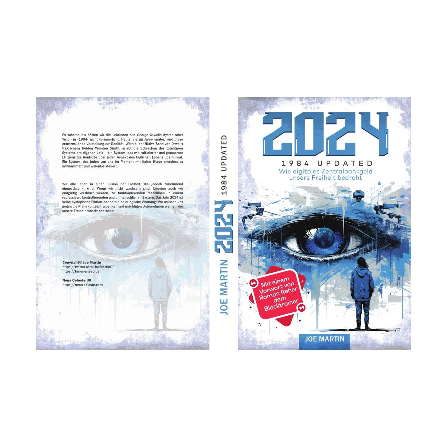 Cover of "2024 - Wie digitales Zentralbankgeld unsere Freiheit bedroht," a dystopian book warning about CBDC surveillance and digital euro impact on freedom.