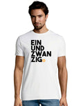 Weißes Rundhals-T-Shirt aus 100% Bio-Baumwolle mit Einundzwanzig Bitcoin Podcast Logo