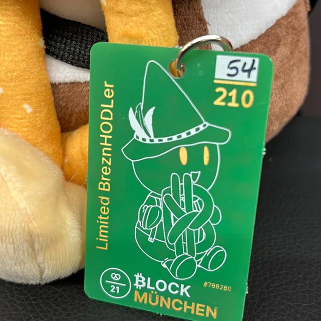Limited Edition Brezn HODLer plush toy with certificate for Bitcoin education in Munich