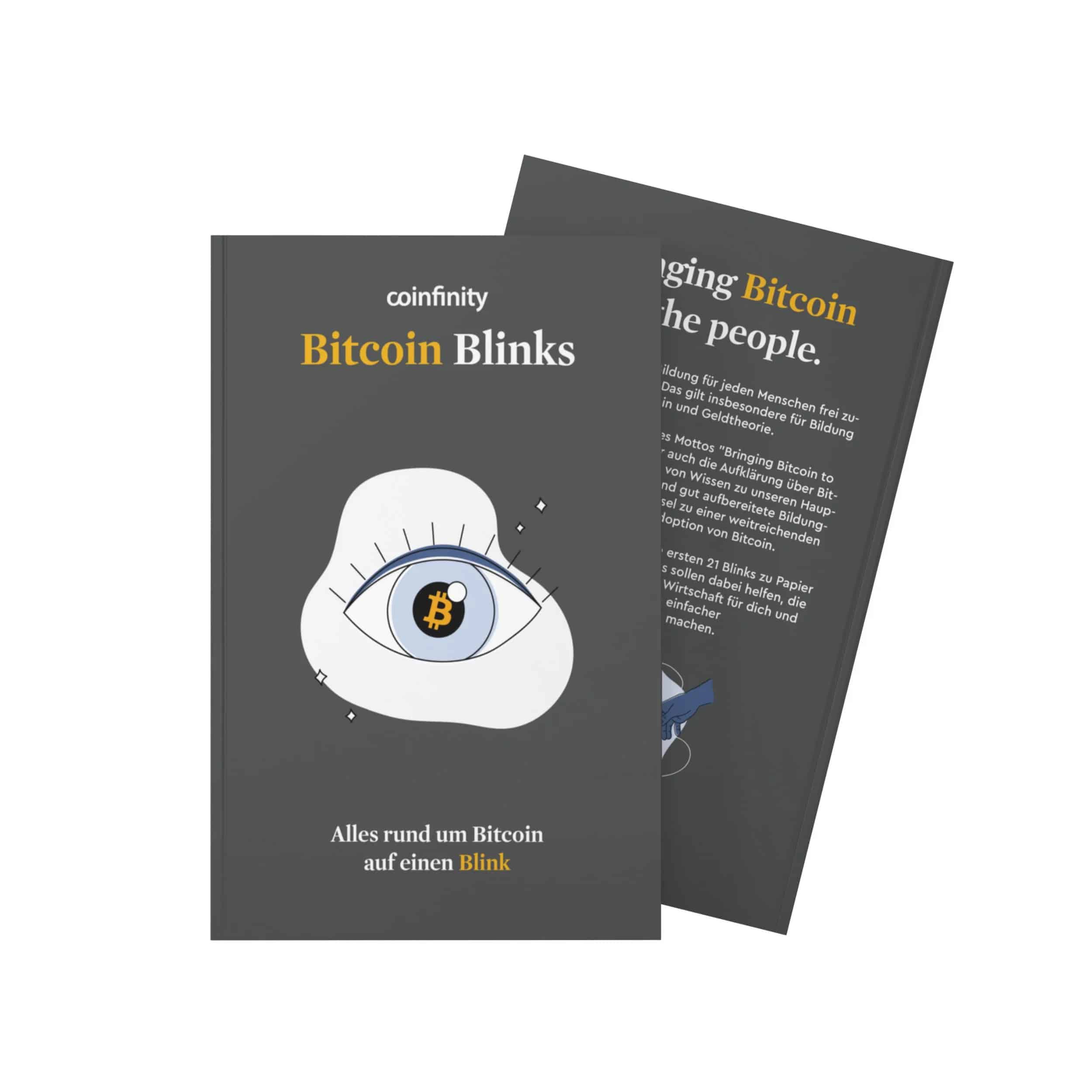 Coinfinity Bitcoin Blinks booklet cover with Bitcoin and blockchain educational content in German