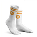 Hochwertige Bitcoin Socken mit gelbem Logo und Komfortpolsterung, nachhaltig in Portugal hergestellt