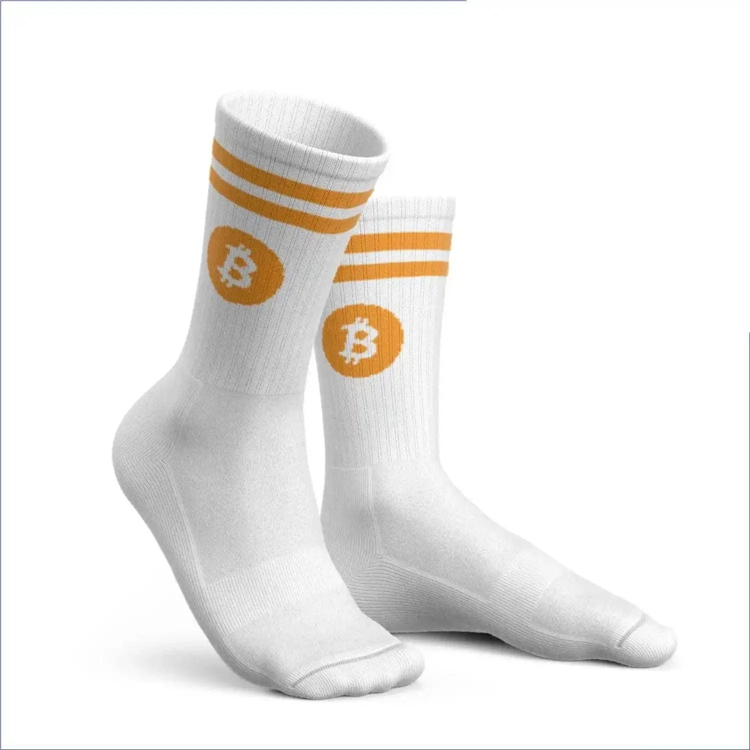 Hochwertige Bitcoin Socken mit gelbem Logo und Komfortpolsterung, nachhaltig in Portugal hergestellt