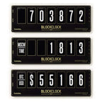 Blockclock Mini Bitcoin desk clock showing Moscow Time, BTC price, block height, node count, and Opendime balance with USB and microSD connectivity