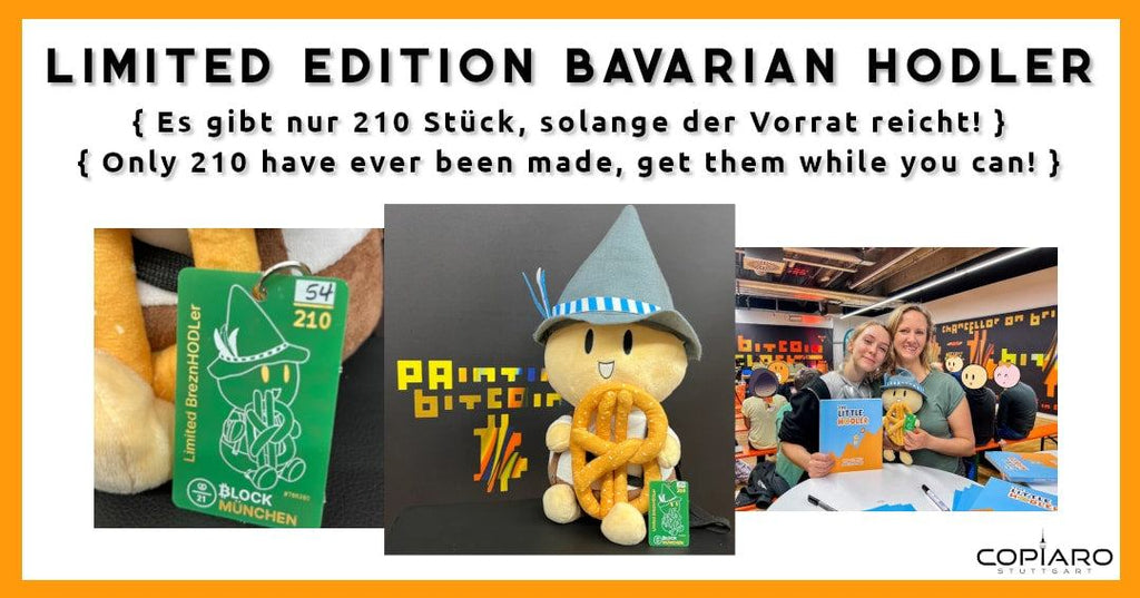 Limited Edition Brezn HODLer plush mascot from Bitcoin Block München with certificate and numbered circuit board