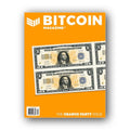 Titel des Bitcoin Magazine „The Orange Party Issue“ mit gezeichneten Geldscheinen auf Orange