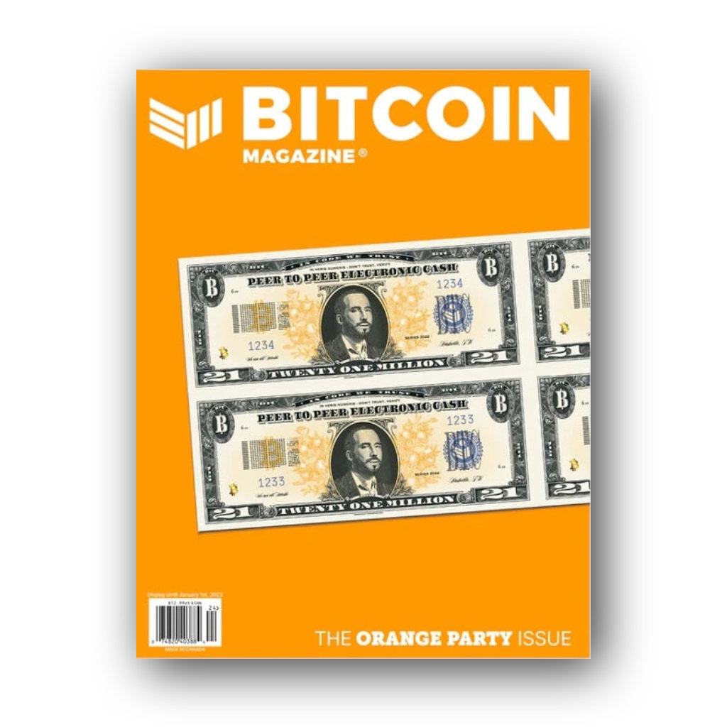 Bitcoin Magazin The Orange Party Issue Fall 2022 cover with political themes and Bitcoin discussions