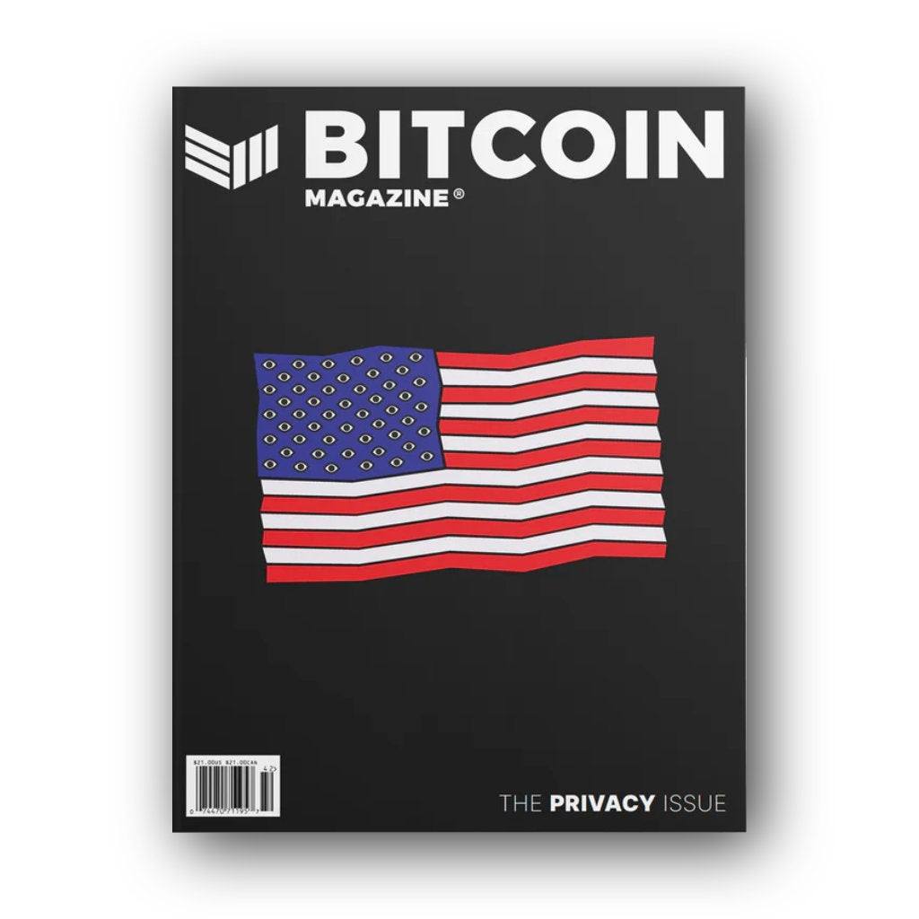 Bitcoin Magazine Issue 34 cover highlighting digital privacy and financial sovereignty topics