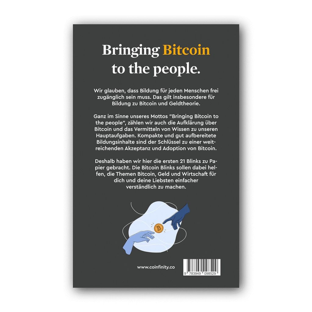 Coinfinity Bitcoin Blinks book cover with 21 Bitcoin basics lessons in German