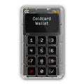 Coldcard Mk5 im durchsichtigen Gehäuse, Vorderseite mit Display und Tastenfeld