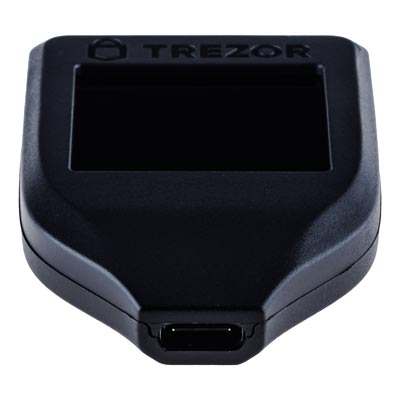 Trezor Model T schräg von vorn mit USB-C-Buchse an der Unterseite