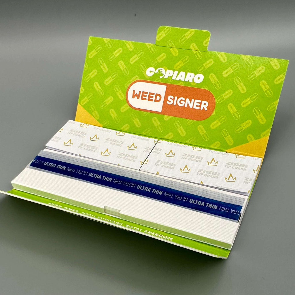 WeedSigner premium rolling papers with Bitcoin-themed reusable rolling tray and natural gum adhesive