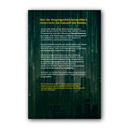 Rückseite von „Der Code der Freiheit“ mit Klappentext vor grünem Code und nächtlicher Skyline