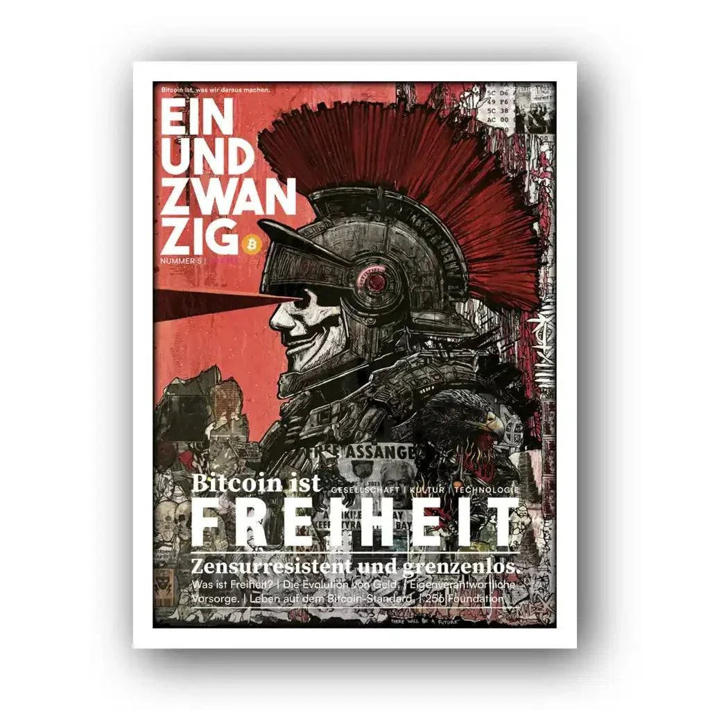 Cover of Einundzwanzig Magazin #5 focusing on Bitcoin and individual freedom in DACH community