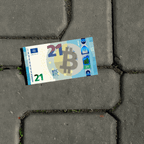 21 Bitcoinschein Euro with QR code for Bitcoin learning, Orangepilling Edition on recycled paper