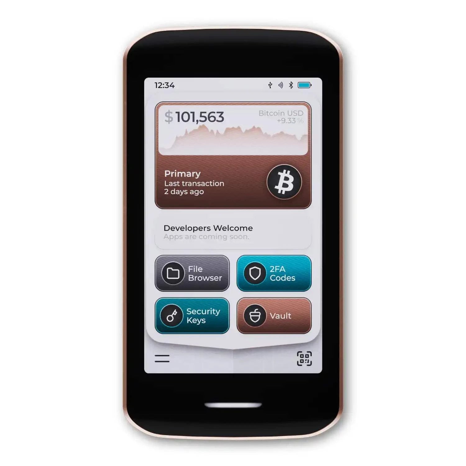Foundation Passport Prime Bitcoin hardware wallet with OLED display and QR-code camera in aluminum case