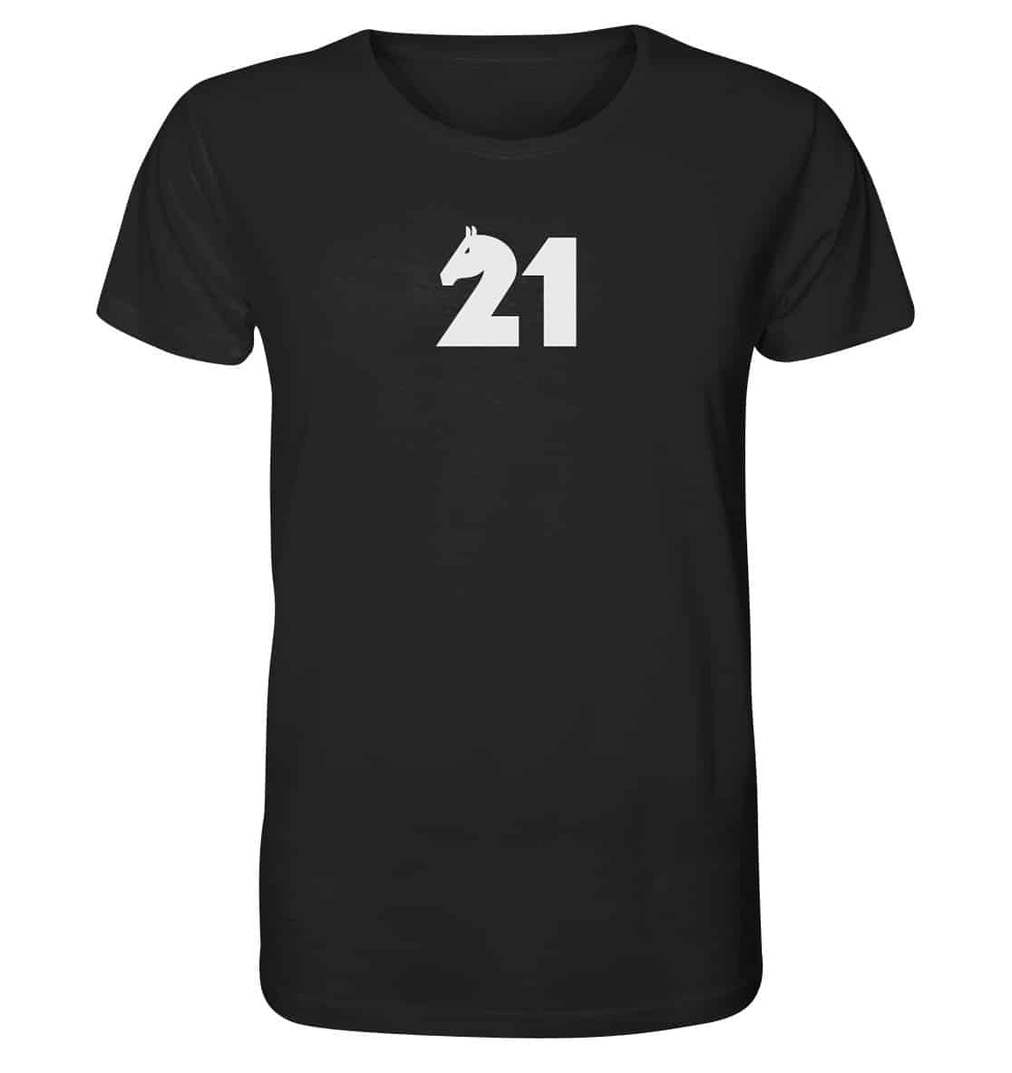 Einundzwanzig Stuttgart Premium Bio Bitcoin T-Shirt mit Pferdekopf-Logo, einseitiger Frontdruck, mehrere Farben, 100% Bio-Baumwolle