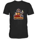 Schwarzes T-Shirt mit dem Pixel-Helden von Hero of Bitcoin auf der Brust