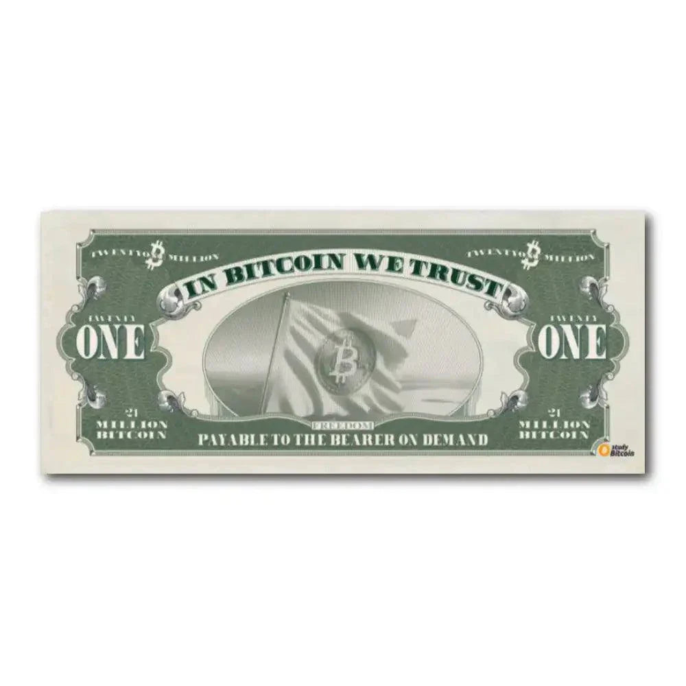 21 Bitcoin Schein Orangepilling Edition US-Dollar mit QR-Code auf Recyclingpapier
