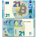 21 Bitcoinschein Euro note with QR code and educational sats gift, Orangepilling Edition on recycled paper