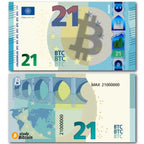 21 Bitcoinschein Euro note with QR code and educational sats gift, Orangepilling Edition on recycled paper