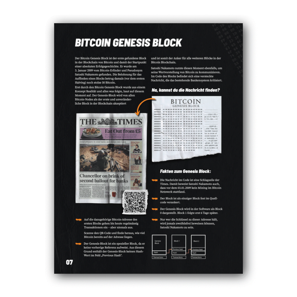 Cover of Gesundes Geld booklet about 12 things on Bitcoin with 14 educational pages