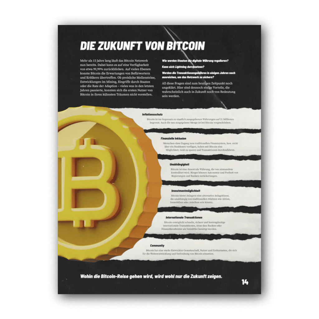 Gesundes Geld Bitcoin booklet cover with 12 educational chapters on Bitcoin history and technology