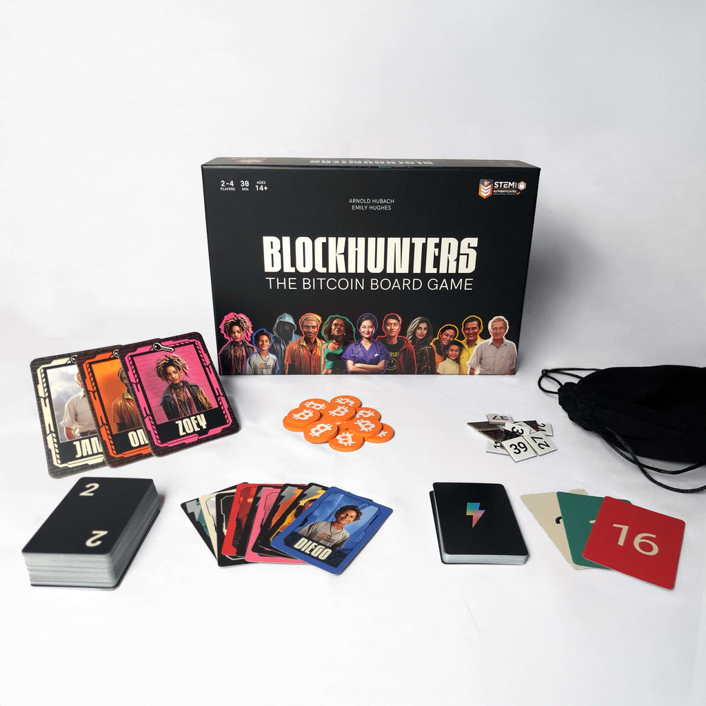 Blockhunters Bitcoin Brettspiel Strategiespiel mit Blockchain, Transaktionskarten und Mining-Elementen
