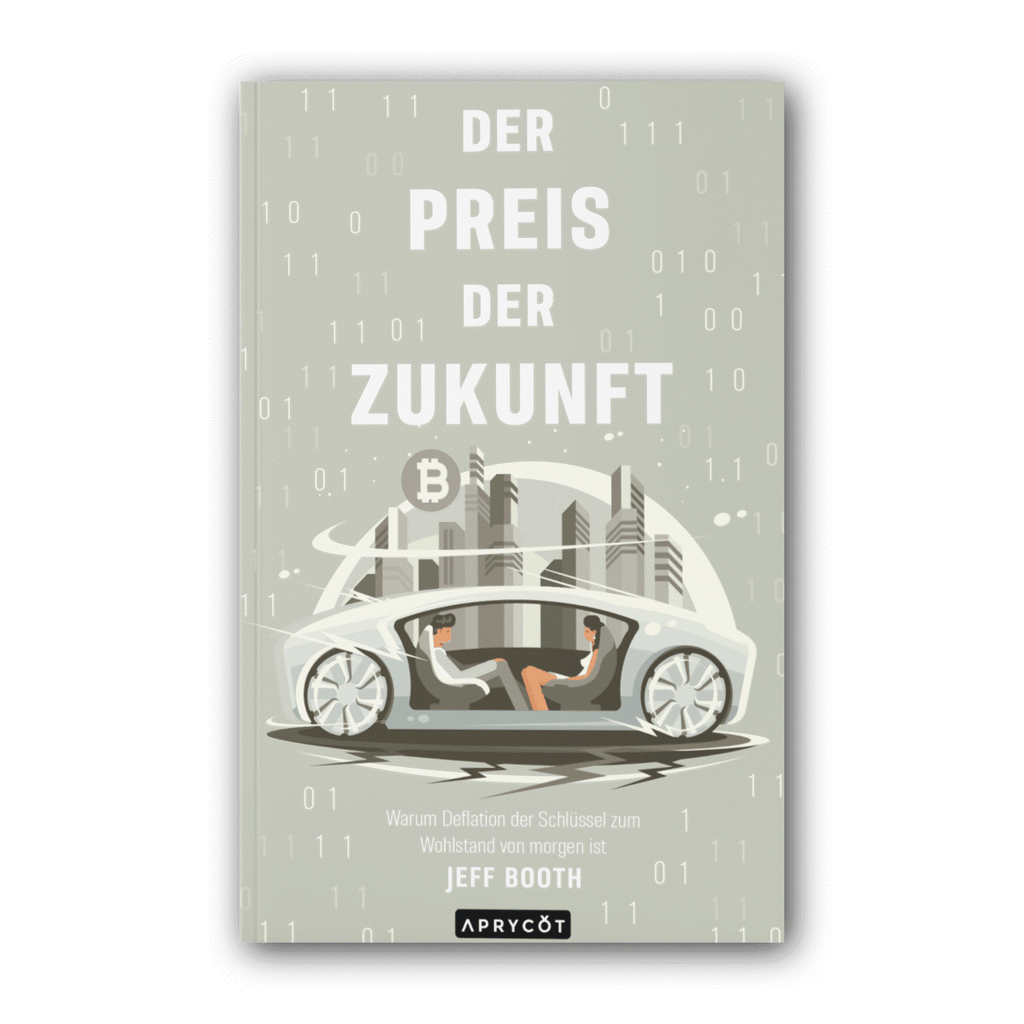 Vorderseite von „Der Preis der Zukunft“ von Jeff Booth mit gezeichnetem Fahrzeug