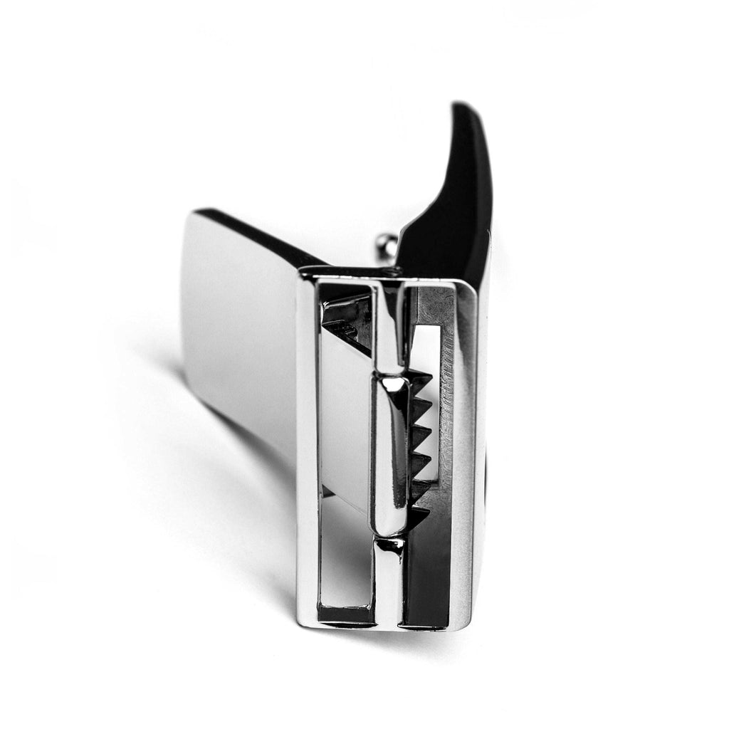 Brushed stainless steel Infinity Belt Buckle with ∞/21M Bitcoin symbol for belts up to 35mm wide