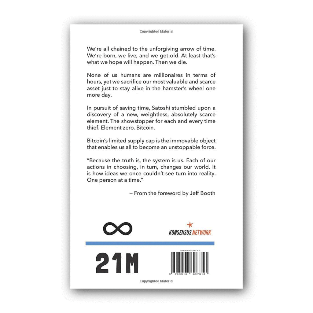 Cover of Bitcoin: Everything Divided by 21 Million by Knut Svanholm, English paperback book about Bitcoin philosophy and time scarcity