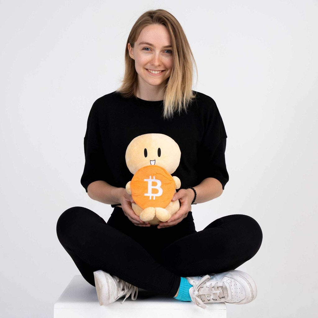 The Little HODLer soft plush toy, 30x21x5 cm, 100% polyester, kid-friendly HODL companion from Lina Seiches Comics