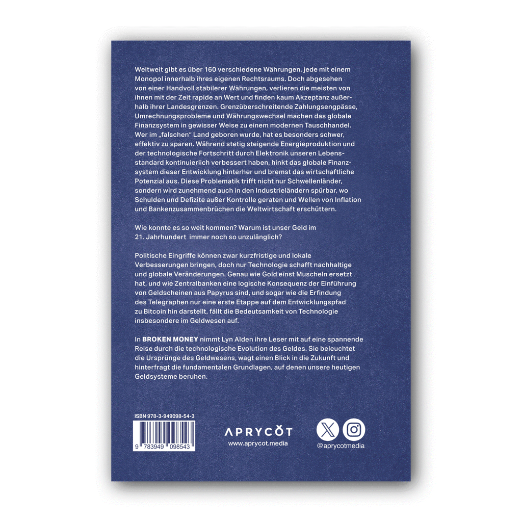 Broken Money Buch von Lyn Alden Hardcover deutsche Ausgabe Aprycot Media Bitcoin Verlag