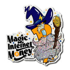 Premium Bitcoin Sticker mit Glitzer-Effekt und Magic Internet Money Design