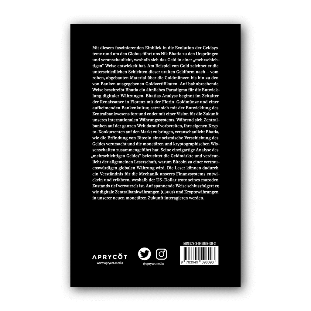 Rückseite des Buchs mit Klappentext auf Schwarz und Strichcode