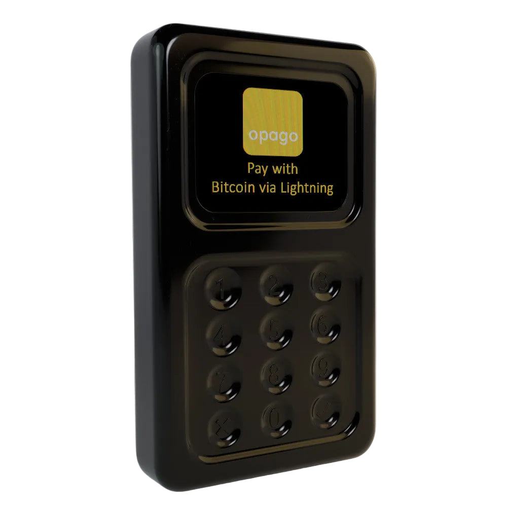 Opago Lightning POS-Terminal Copiaro Limited Edition black compact Bitcoin payment device with NFC and QR support