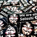 Bitcoin sticker featuring Guy Fawkes mask symbolizing anonymity and privacy with "We are all Satoshi" design, pack of 10