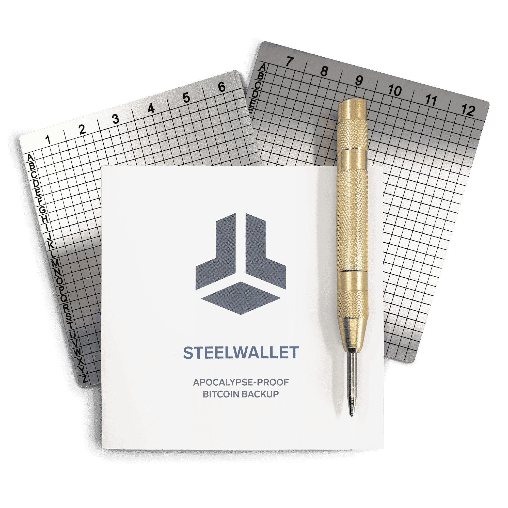Steelwallet Backup robust fireproof waterproof stainless steel Bitcoin seed storage tool with engraving plates and automatic puncher