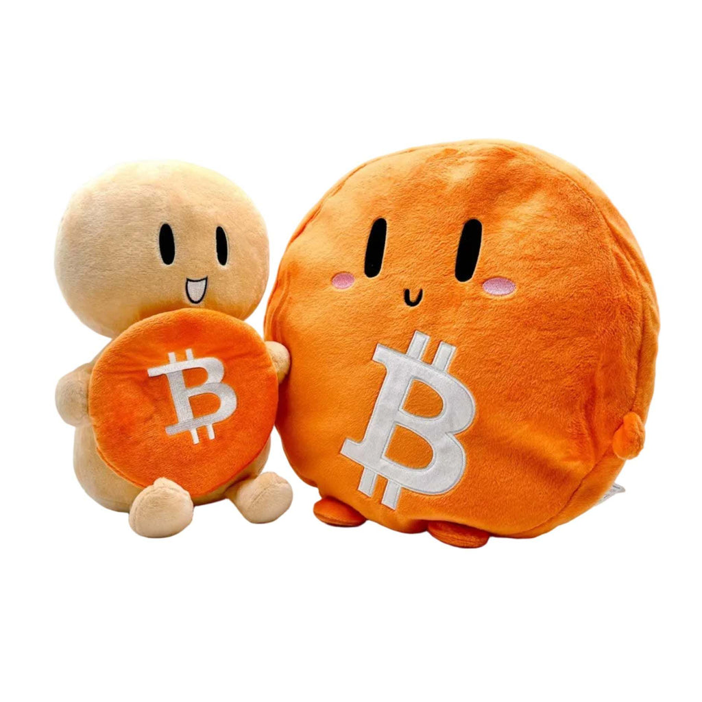 Little Bitcoin plush toy inspired by Lina Seiches comics, soft 30x30 cm polyester cushion for crypto fans