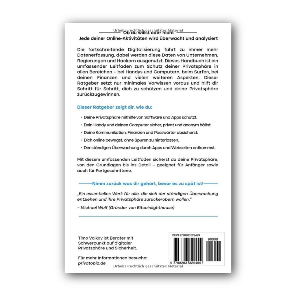 Das Privacy Handbuch | Rückseite mit Klappentext und ISBN Nummer