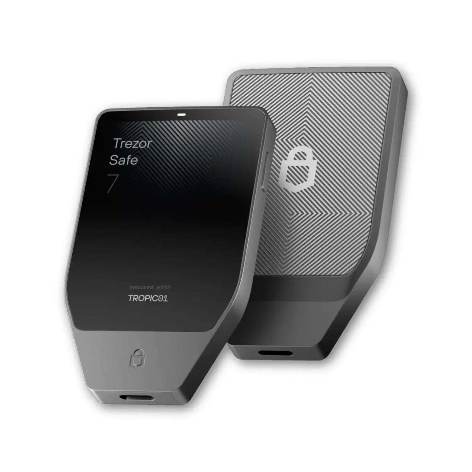 Trezor Safe 7 Hardware Wallet in Charcoal Black with USB-C, touchscreen, and Secure Element for offline cryptocurrency security