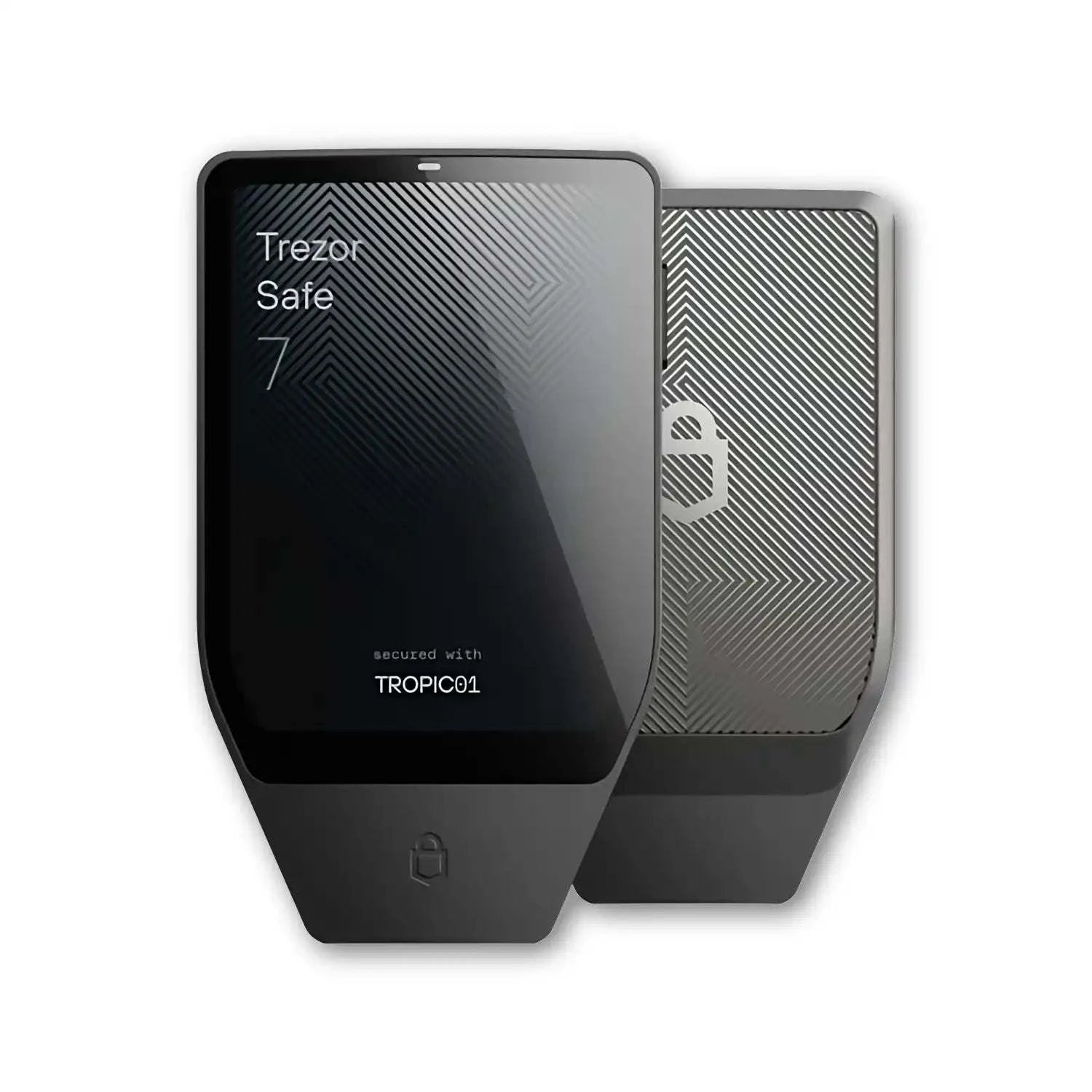 Trezor Safe 7 Hardware Wallet in charcoal black with touchscreen and USB-C cable for secure Bitcoin storage