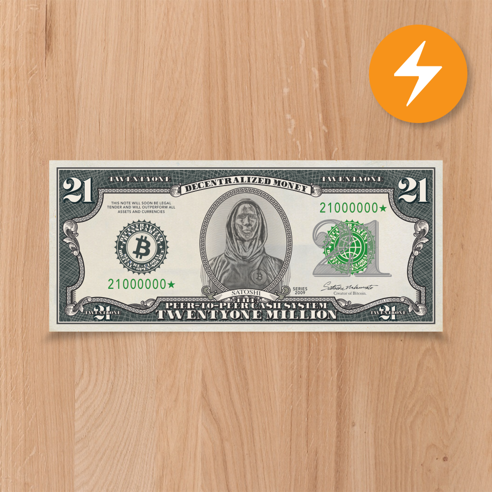 21 Bitcoin bill dollars (with QR code) 